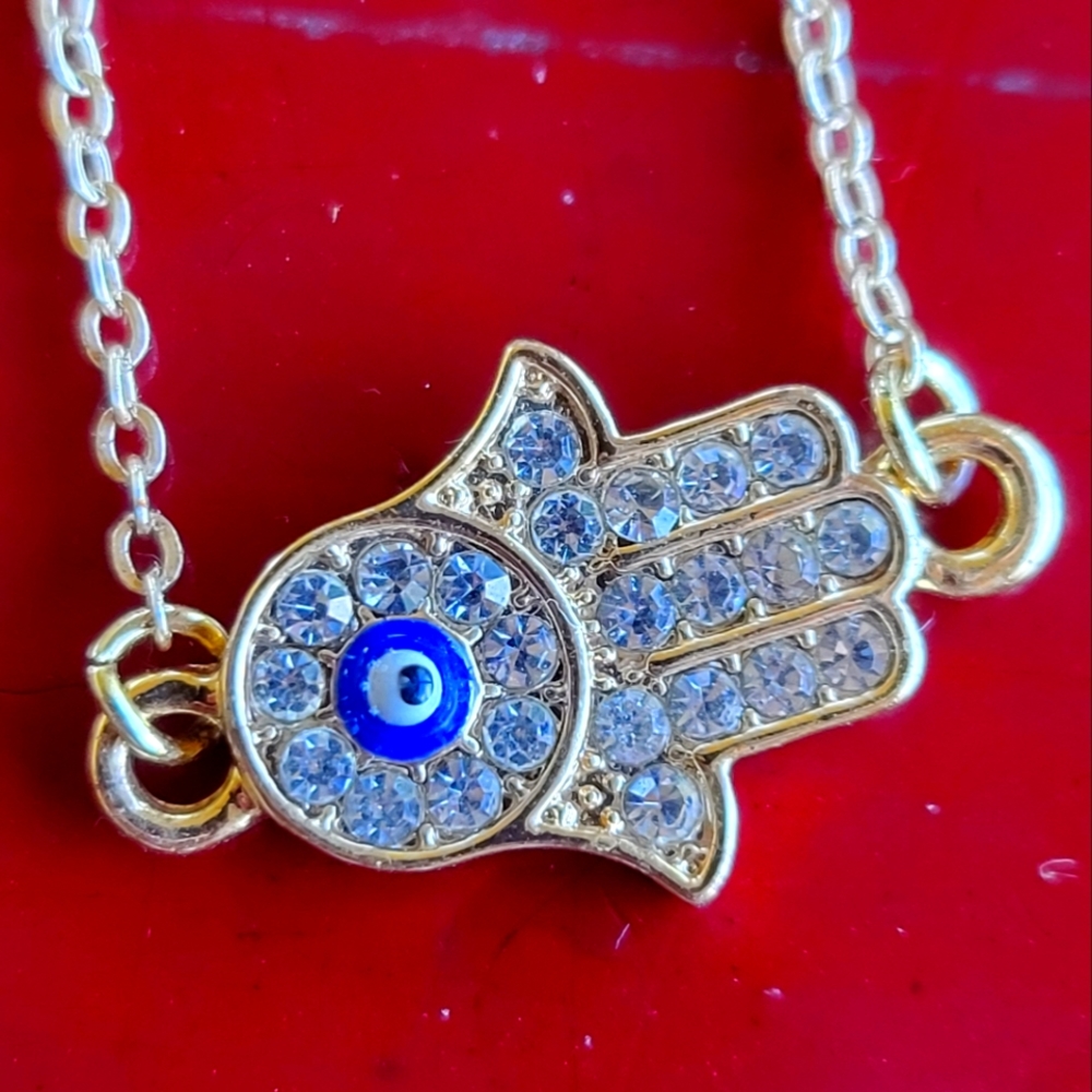 Hamsa Evil Eye Gold crystal fashion necklace pendant layering